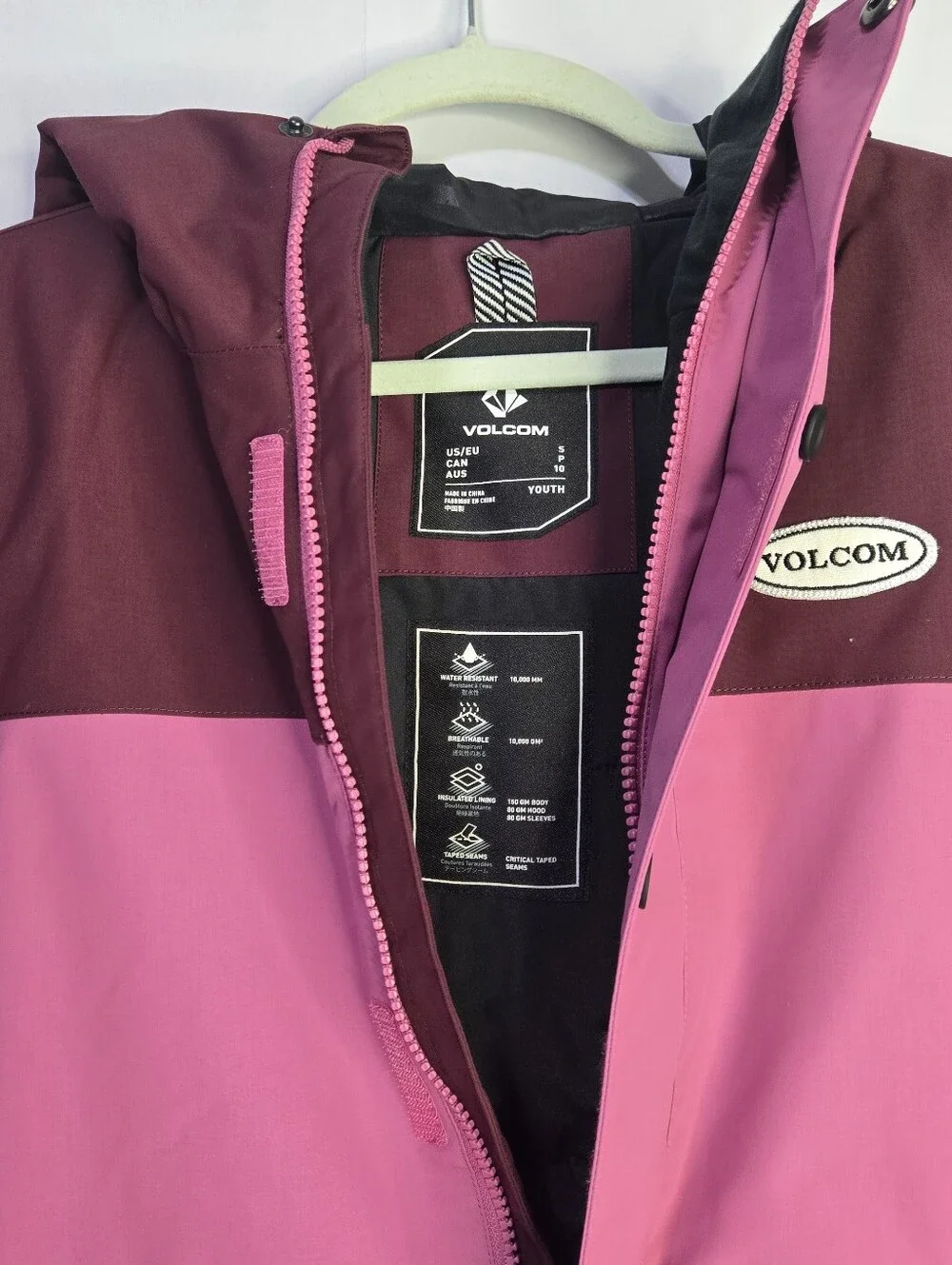 Volcom Size S Pink Relaxed Fit Hooded Performance Jacket, Water Resistant NWT